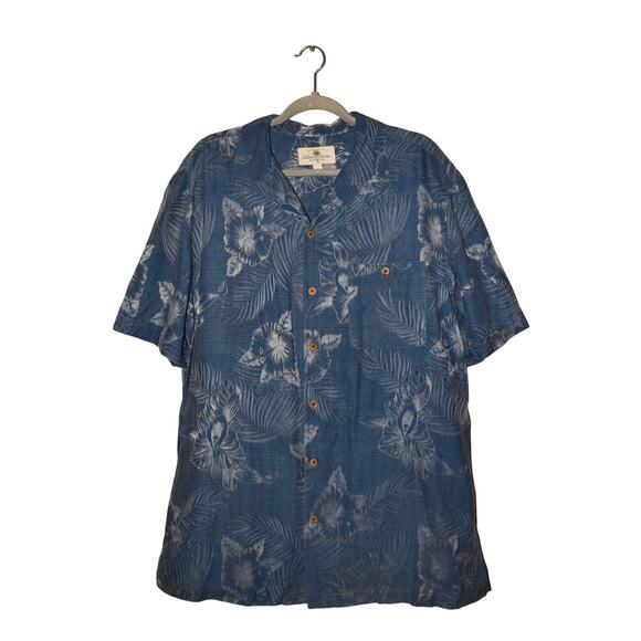 ISLAND SHORES $75 Washable Silk Hawaiian Camp Shirt Button Down Floral Men's L - Picture 1 of 3